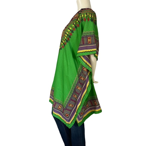 Sante Classics Green Purple Gold Dashiki Silky Sparkly Tunic Boho Coverup Top - Picture 4 of 16
